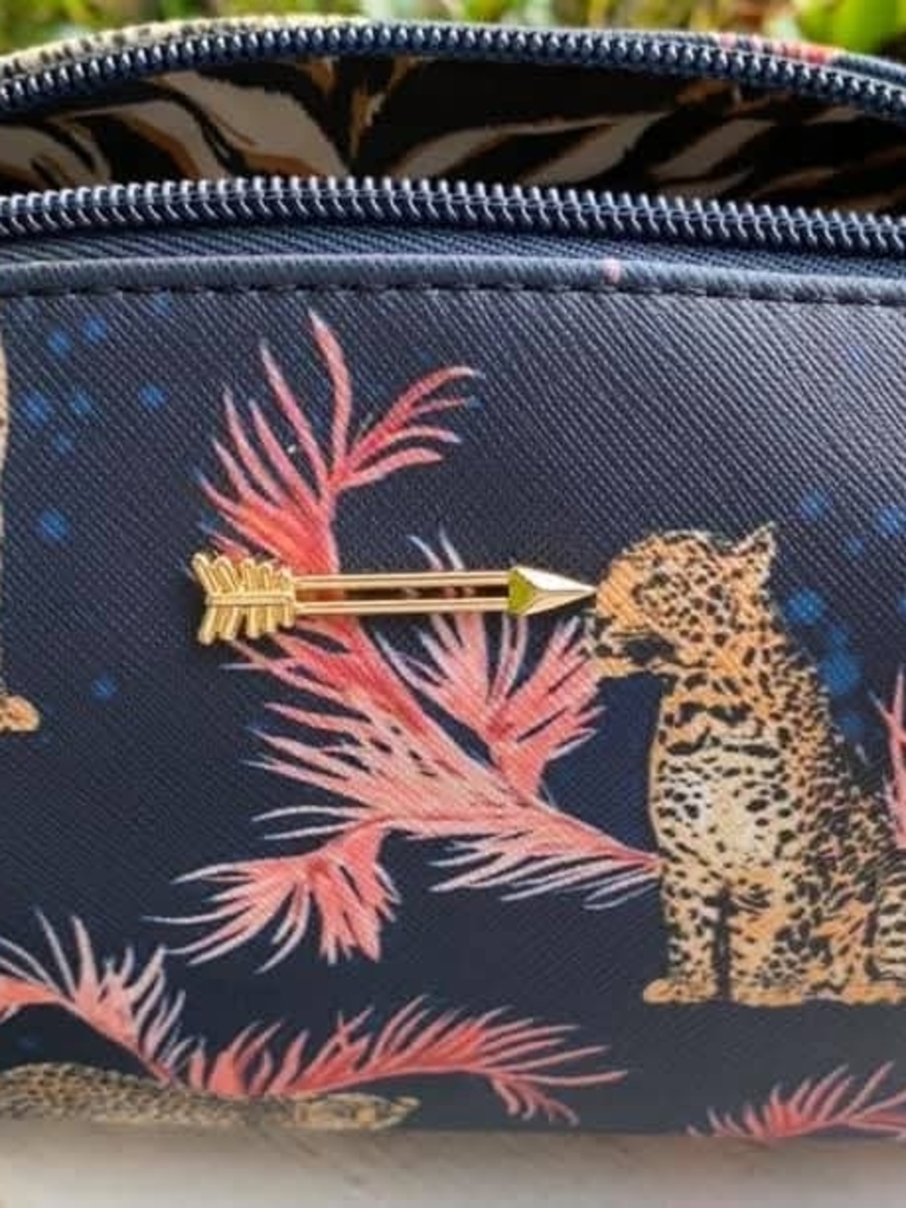 Stella & Dot Pouf Tiger Print Floral Cosmetic Pouch